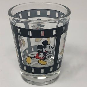 Disney Mickey Mouse Shot Glass Running Reels Clear Glass